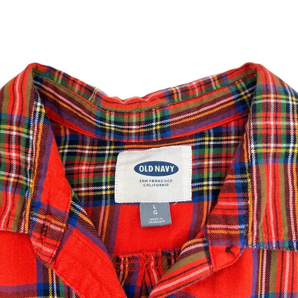 Old Navy Women Orange Plaid Long Sleeve Button-Down Shirt SZ L Classic Holidays - Picture 3 of 15